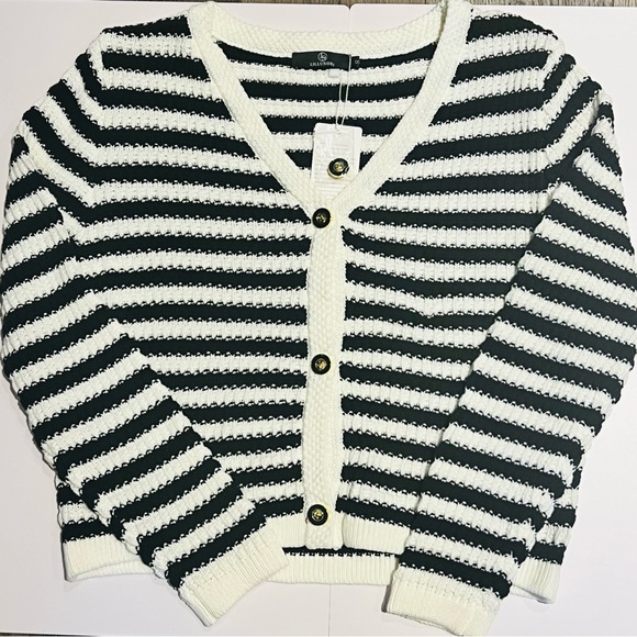 LILLUSORY Sweaters - Lillusory|Black & White Stripe Knit Cardigan Sweater|Small|NWT|Gold Buttons